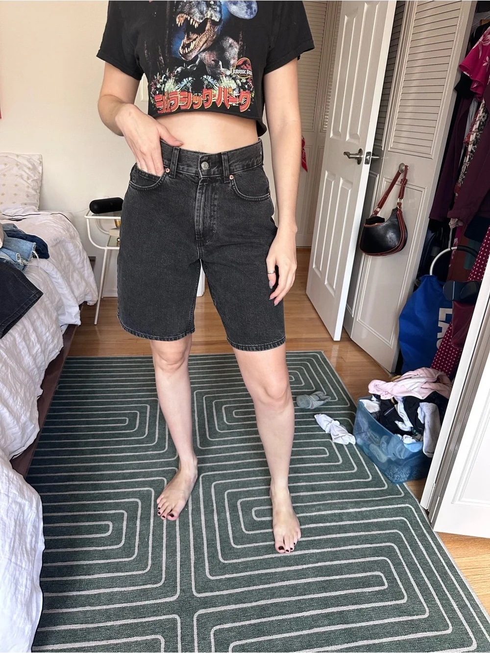 ASOS Black High-Rise Denim Bermuda Shorts